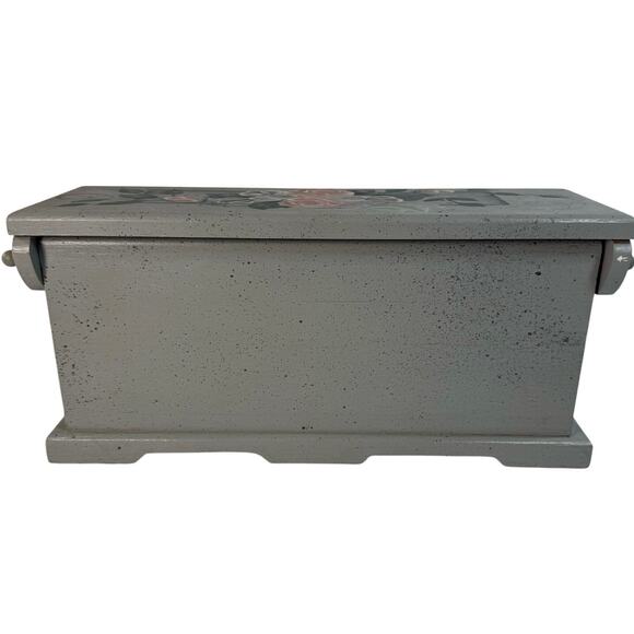 Vintage Painted Wood Jewelry Box Heart Drawers Roses Hummingbirds - Picture 2 of 10